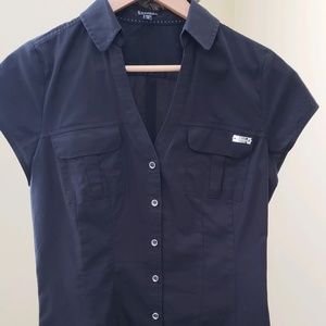 Express Womens Black Cap Sleeve Button Down Size S